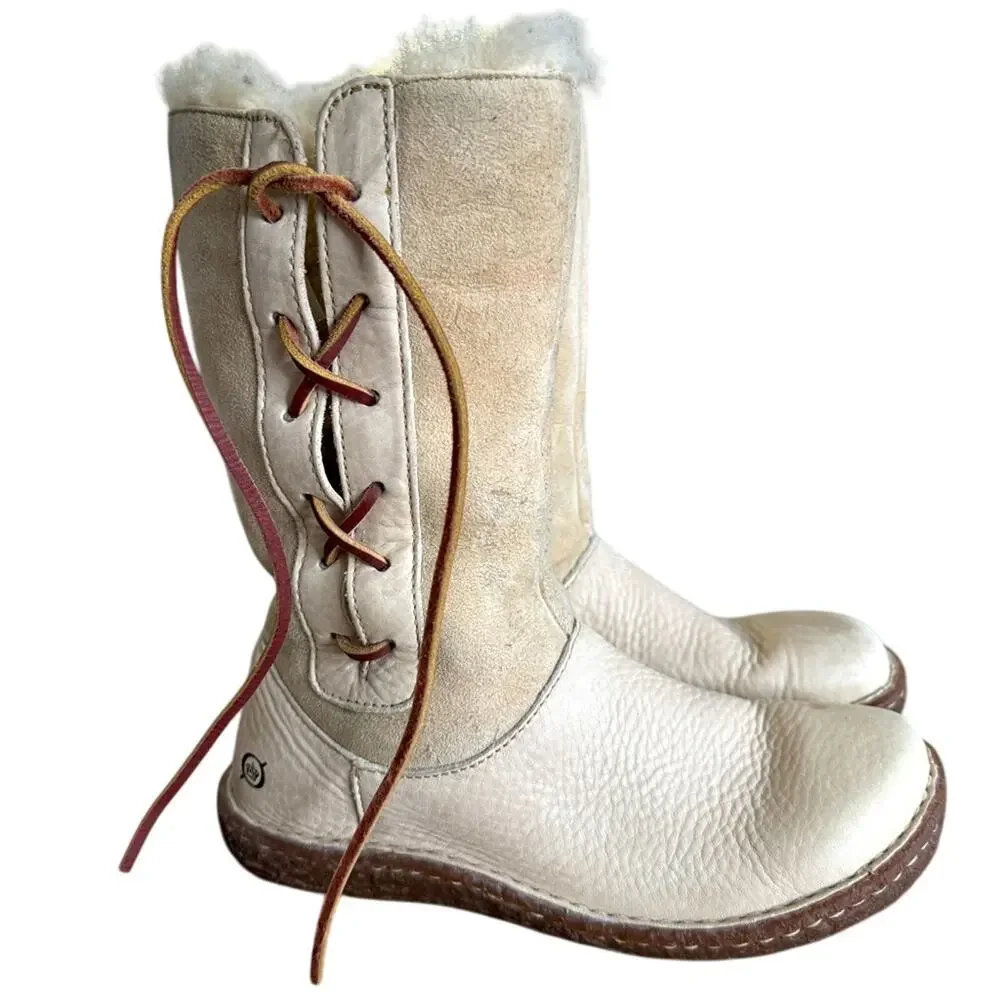 BORN Shearing Suede Leather Lace Boots Beige Tan Size 6.5